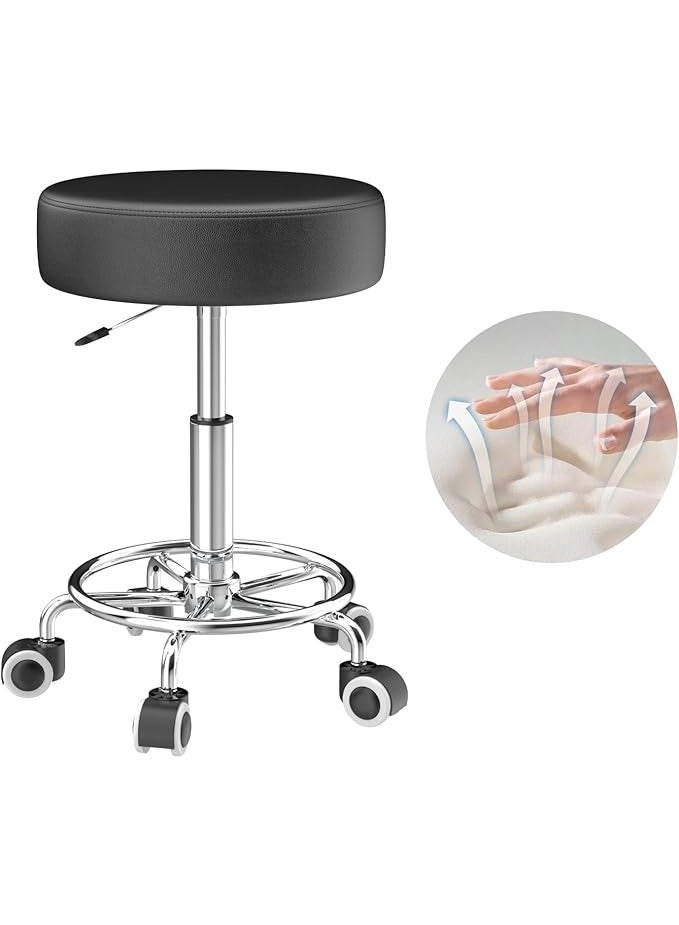Height-Adjustable Rolling Swivel Stool with Footrest and PU Leather Seat, Multipurpose Work Stool for Salons, Offices, and Clinics - Image 1
